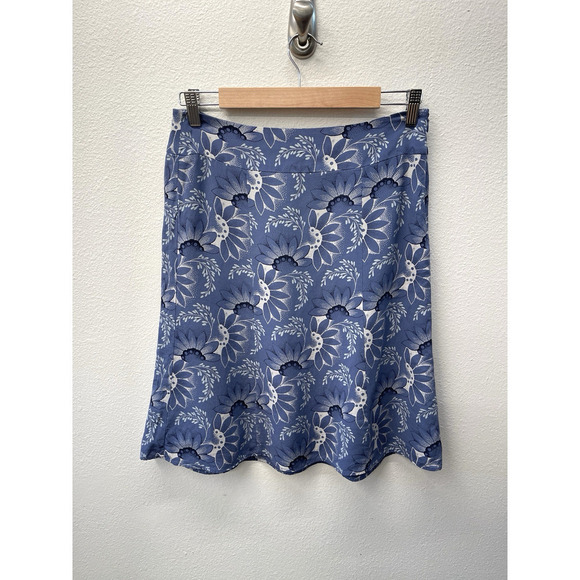 Vtg Ann Taylor Loft Silk Skirt Womens Size 4 Blue White Floral Flowy Feminine - Picture 1 of 6